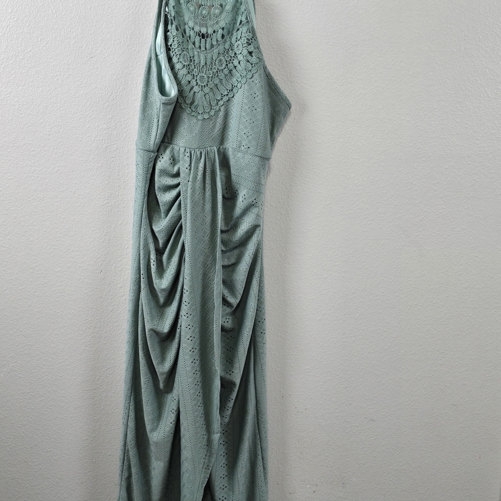 Halter Tie Criss Cross Front Knit Jacquard Textured Slit Dress Casual Hollow-out